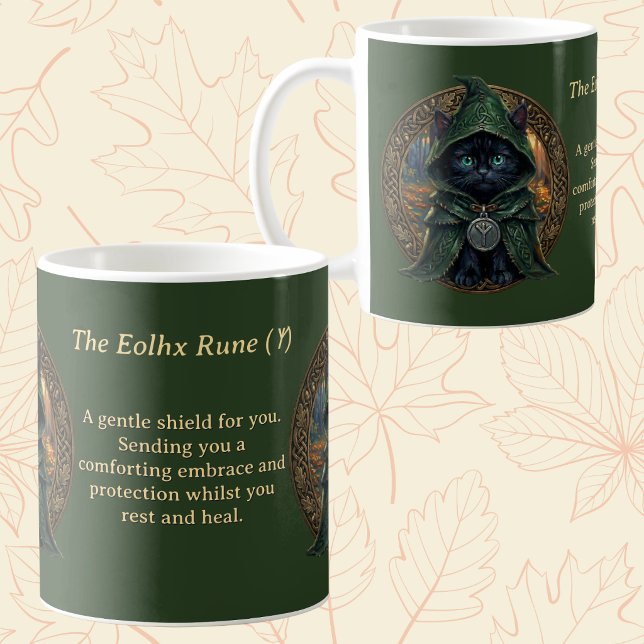 Gemütlicher gotischer schwarzer Katze Eolhx Rune G Kaffeetasse (Black Cat Lovers Healing & Protection Get Well Soon Celtic Eolhx Rune Best Wishes Care Package Gift)