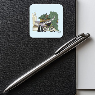 Gemütlicher Grüner Whimsical Schlafender Drache Bü Quadratischer Aufkleber