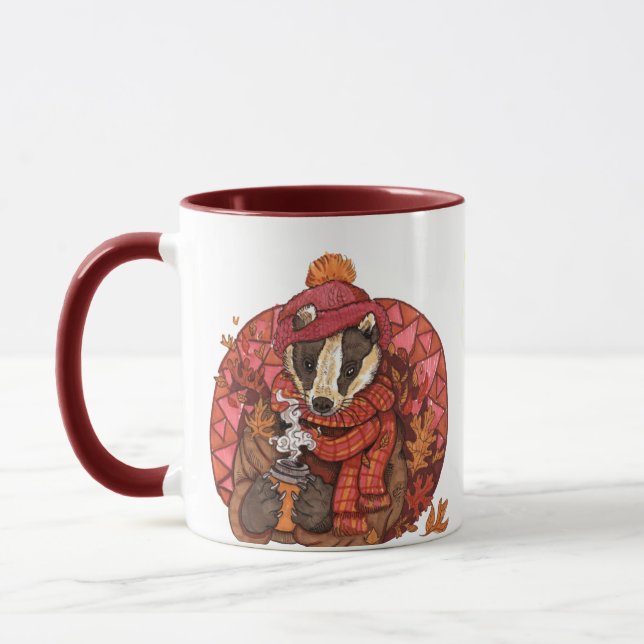 Gemütlicher Herbst Badger Art Tasse (Links)