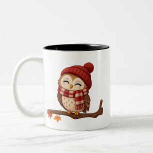 Gemütlicher Herbst-Eulen-Kaffeebecher Zweifarbige Tasse