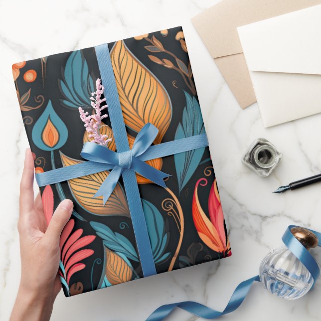 Gemütlicher Herbst florale Print Digital Folklorek Geschenkpapier (Schenken)