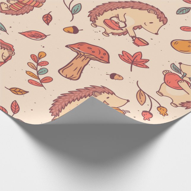 Gemütlicher Herbst-Igel Geschenkpapier (Ecke)
