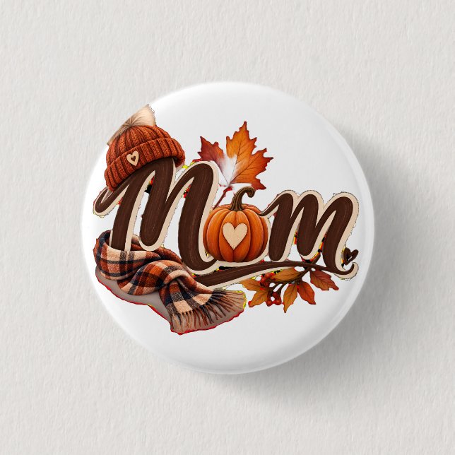 Gemütlicher Herbst-Mama-Kürbis-Herbstlaub Button (Vorderseite)