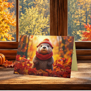 Gemütlicher Herbst-Otter-Dankesgruß Feiertagskarte