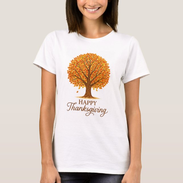 Gemütlicher Herbstbaum Frohes Erntedankfest  T-Shirt (Vorderseite)