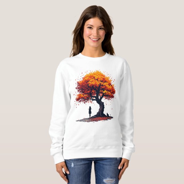 Gemütlicher Herbstbaum-Langarmshirt • Herbstbeglei Sweatshirt (Vorne ganz)