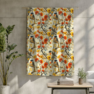 Gemütlicher Herbstblanket mit Vögeln und Blumenzau Fleecedecke