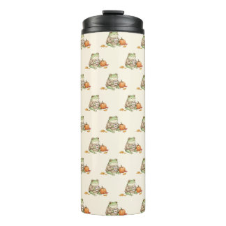 Gemütlicher Herbstfrosch Kawaii Kürbisgewürz-Latte Thermosbecher