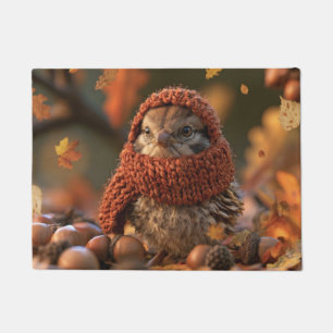 Gemütlicher Herbstvogel in einem gestrickten Schal Fußmatte