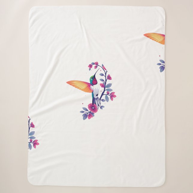 Gemütlicher Hummingvogel und Blumen Sherpadecke (Vorderseite)