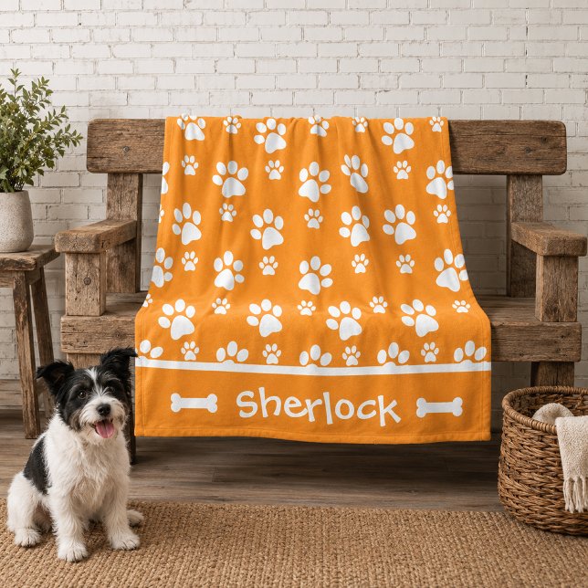 Gemütlicher Hund Blanket Personalisiert Orange Fleecedecke (personalized orange dog blanket)