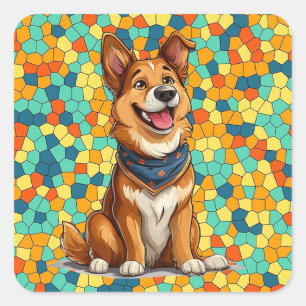Gemütlicher Hund im Cartoon Quadratischer Aufkleber