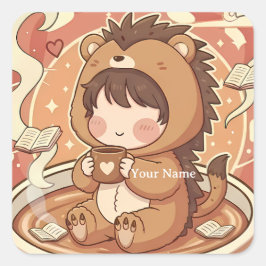 Gemütlicher Igel-Kaffee-Quadrat-Journal-Aufkleber Quadratischer Aufkleber