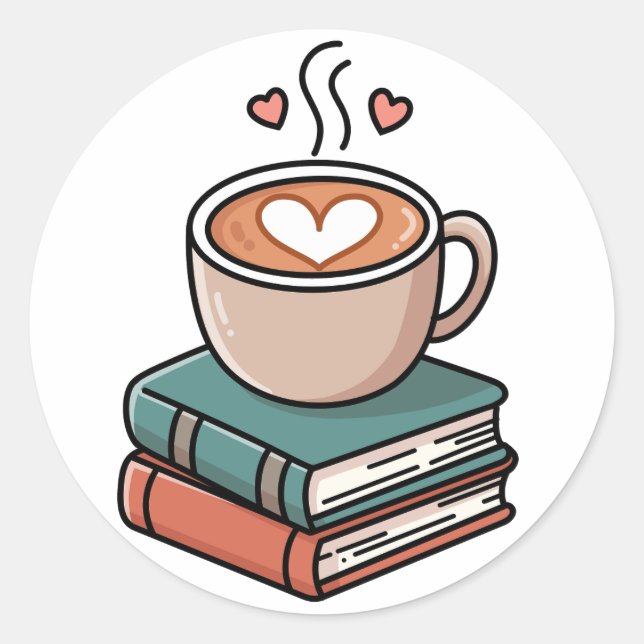 Gemütlicher Kaffee und Bücher Freude Runder Aufkleber (Vorderseite)