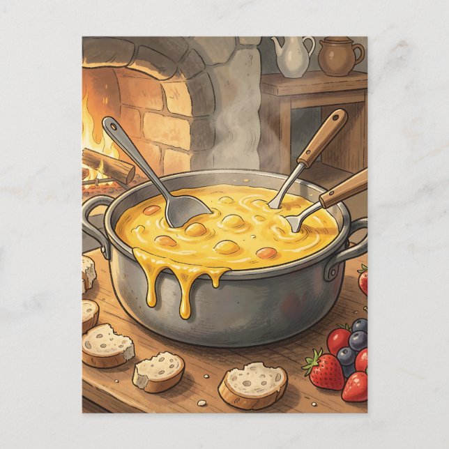 Gemütlicher Käsefondue-Kamin Postkarte (Vorderseite)