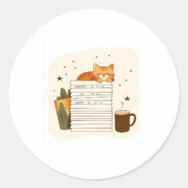 Gemütlicher Katzenleseaufkleber Runder Aufkleber