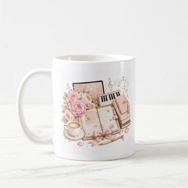 Gemütlicher Klavier-Kaffee-Blumen-Tasse editierbar Kaffeetasse (Links)