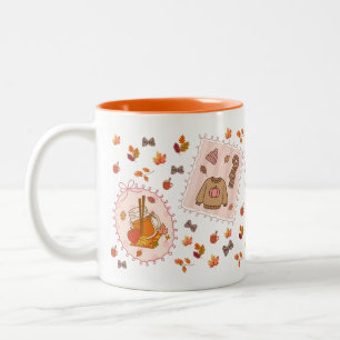 Gemütlicher Kürbiskuchen-Gewürz-Sweater & Blätter Zweifarbige Tasse
