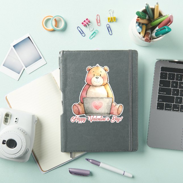 Gemütlicher Laptop-Bär Valentinstag Aufkleber (iPad Hülle)