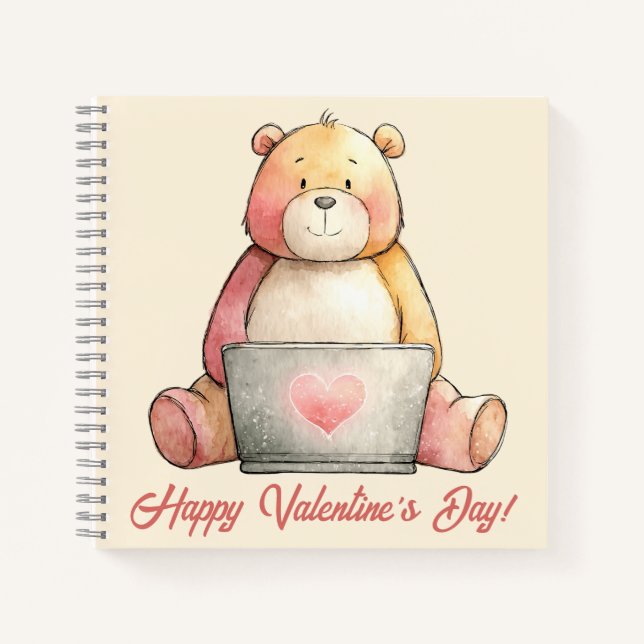Gemütlicher Laptop-Bär Valentinstag Notizbuch (Vorderseite)