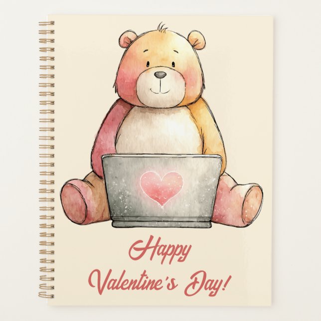 Gemütlicher Laptop-Bär Valentinstag Planer (Vorderseite)