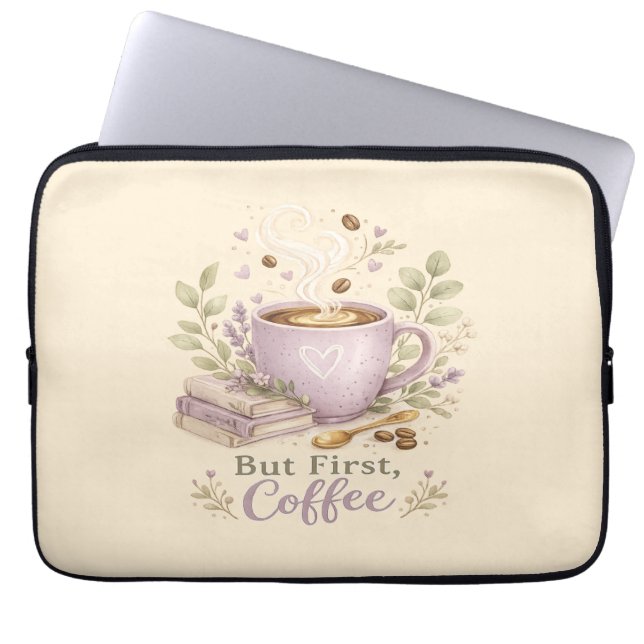 Gemütlicher Lavendel-Wasserfarbe-Kaffee Laptopschutzhülle (Vorderseite)