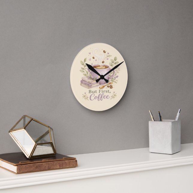 Gemütlicher Lavendel-Wasserfarbe-Kaffee Runde Wanduhr (Büro)