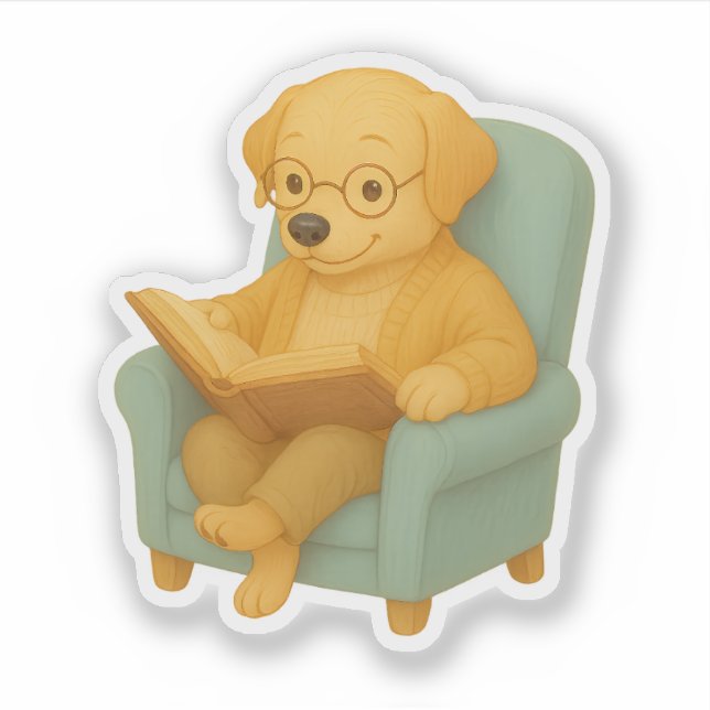 Gemütlicher Lesehund Clipart Aufkleber (Vorderseite)