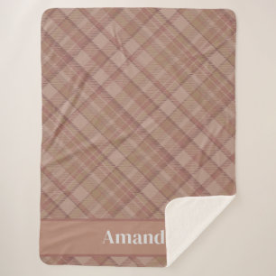 Gemütlicher Mauve Beige Karierter Vintager Stil Sherpadecke