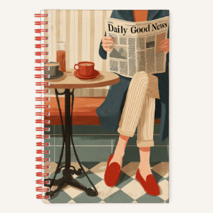Gemütlicher Morgenkaffee und Nachrichten Notizbuch