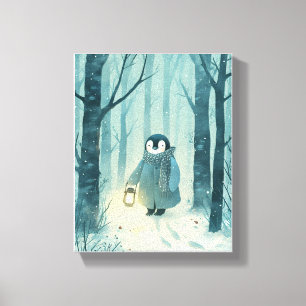 Gemütlicher Pinguin Winter-Kinderzimmer-Wandkunst Leinwanddruck