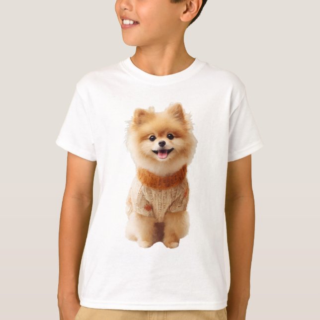 Gemütlicher Pomeranian-Welpe Herbstpullover Kinder T-Shirt (Vorderseite)