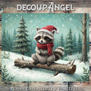 Gemütlicher Raccoon in Weihnachten - Decoupage - Seidenpapier