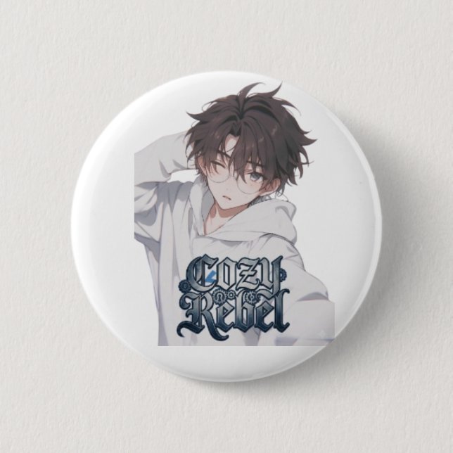 Gemütlicher Rebell Anime Junge - Süße Ästhetik Bri Button (Vorderseite)