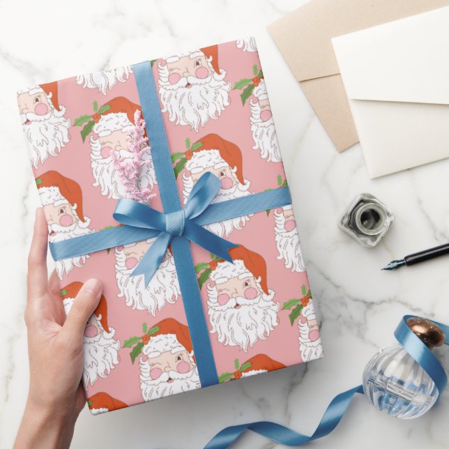 Gemütlicher Retro Rosa Weihnachtsmann Weihnachten Geschenkpapier (Schenken)