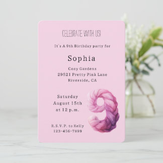 Gemütlicher Rosa Lavendel Lila 9. Geburtstag Einladung