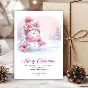 Gemütlicher rosa Schneemann Download Kinder Weihna Feiertagskarte