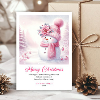 Gemütlicher Rosa Schneemann Kinder Druckbare Weihn Feiertagskarte