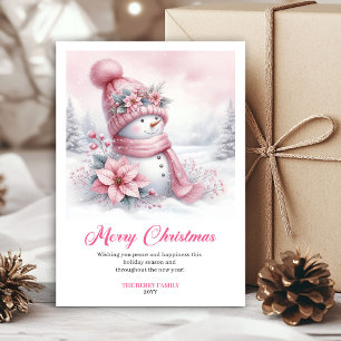 Gemütlicher rosa Schneemann Kinderkarte digitale D Feiertagskarte