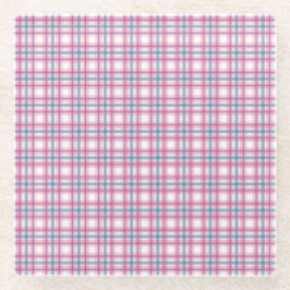 Gemütlicher rosa und blauer Tartan Glasuntersetzer