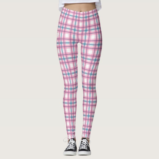 Gemütlicher rosa und blauer Tartan Leggings (Vorderseite)