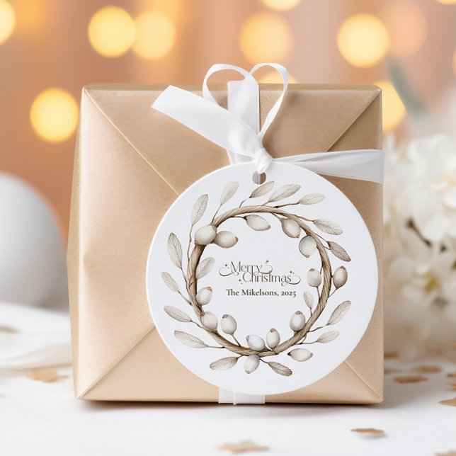 Gemütlicher rustikaler Weihnachtskranz Runder Aufkleber (Von Creator hochgeladen)