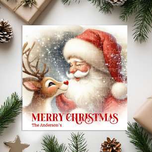 Gemütlicher Santa Rudolph personalisiertes Weihnac Puzzle