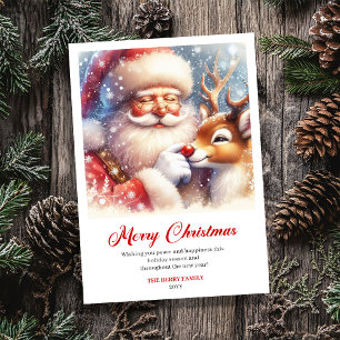 Gemütlicher Santa und Rudolph Winter-Weihnachtsgru Feiertagskarte