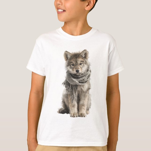Gemütlicher Schal Wolf Welpe Kinder T-Shirt (Vorderseite)