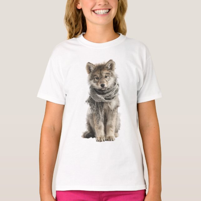 Gemütlicher Schal Wolf Welpe Kinder T-Shirt (Vorderseite)