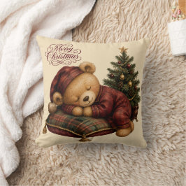Gemütlicher Schlafender Teddybär-Weihnachtsbaum Kissen