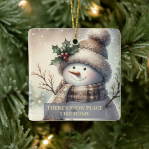 Gemütlicher Schneemann-Weihnachtsbrauch Keramikornament