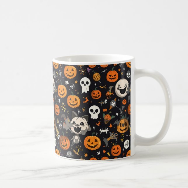 Gemütlicher schwarzer Hintergrund Geist & Kürbis A Kaffeetasse (Rechts)