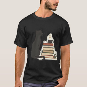 Gemütlicher schwarzer Katzenbuchliebhaber Kaffee u T-Shirt
